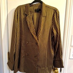 Banana Republic Gold/Olive Geometric Light Satin Blazer Wide Leg Pant Set Large